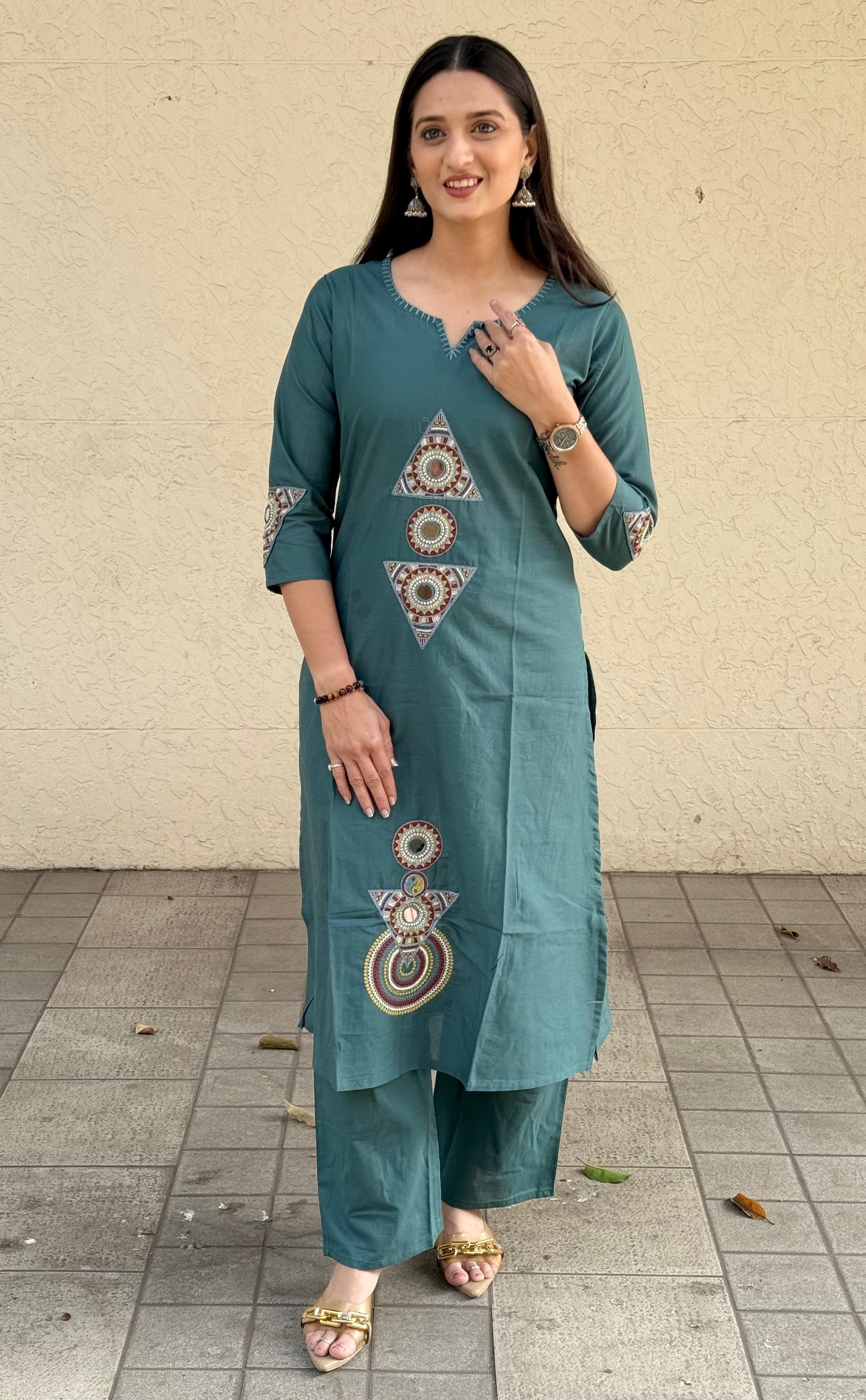 Naisha K 574 Dhabu Embroidery Cotton Kurti With Bottom Collection