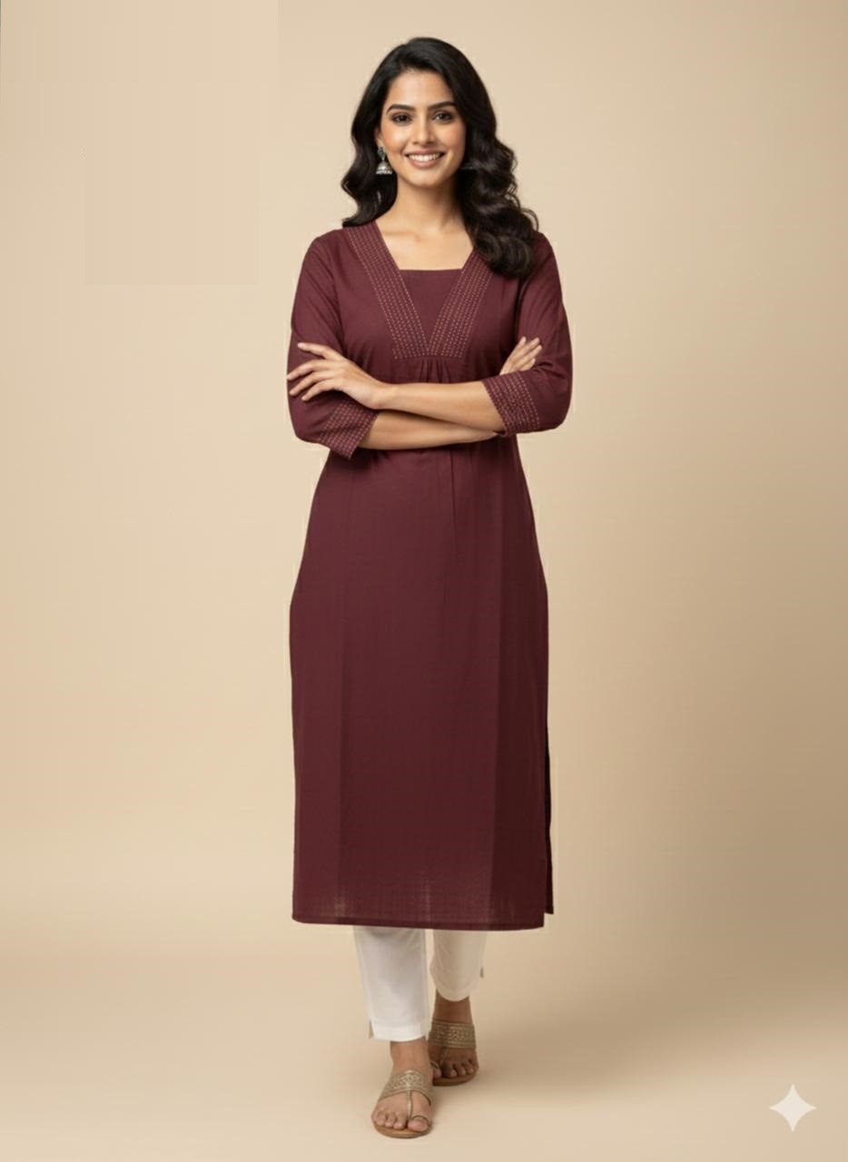 Naisha K 575 Cotton Fancy V- Neck Daily Wear Kurti Collection