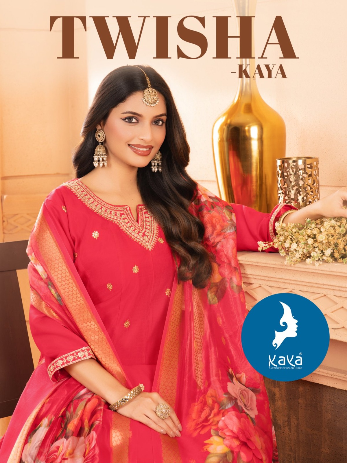 Kaya Twisha Fancy Neck Work Anarkali Kurti Pant And Dupatta Collection