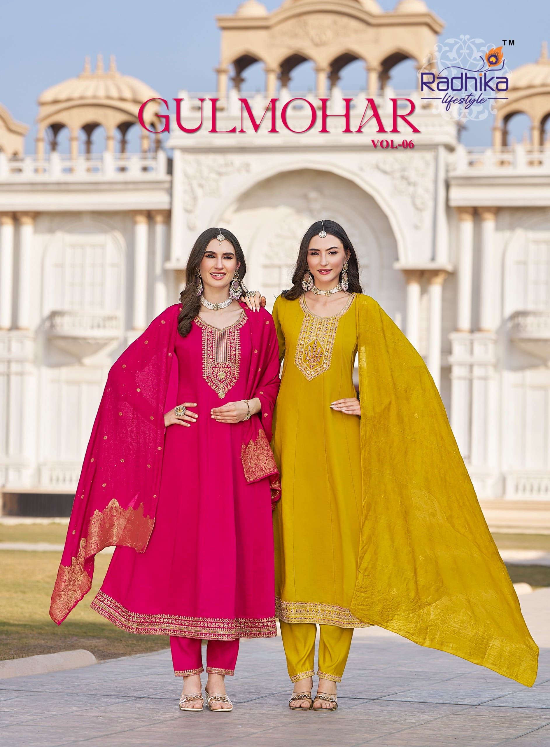 Radhika Gulmohar Vol 6 Roman Silk Anarkali Kurti Pant And Dupatta