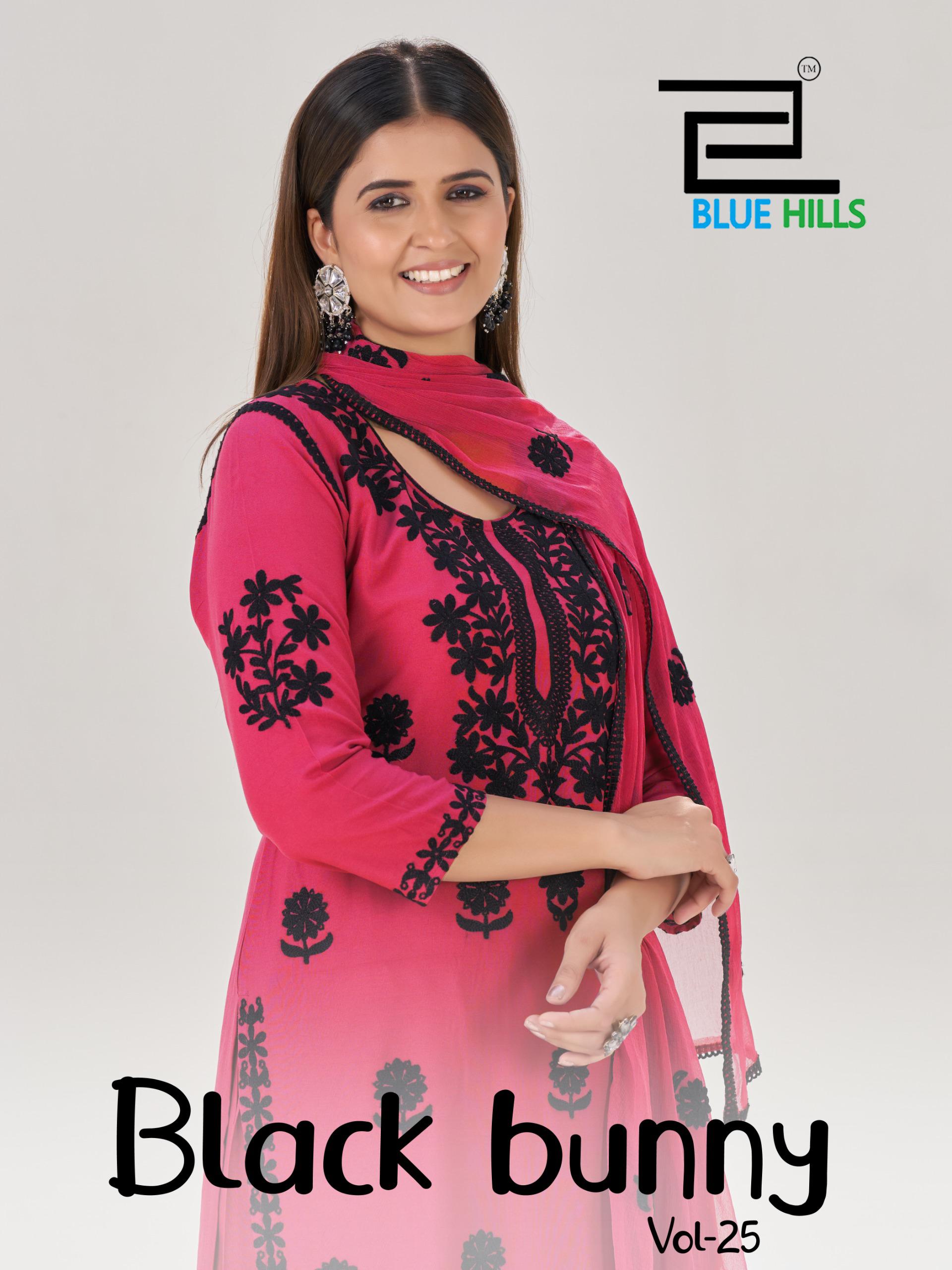 Blue Hills Black Bunny Vol 25 Thread Work Kurti Pant And Dupatta