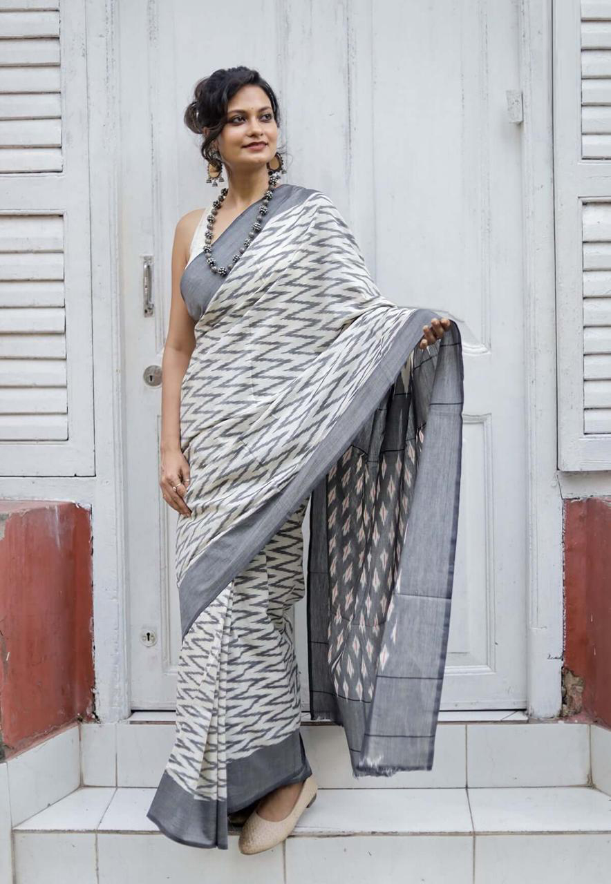 Scmg Shweta Linen Woven Ikkat Casual Wear Saree Collection