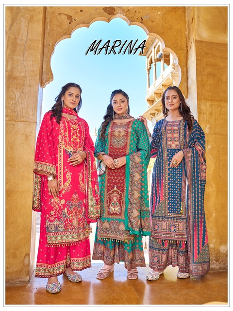 Mukesh Marina Crape Silk Digital Printed Kurti Bottom And Dupatta