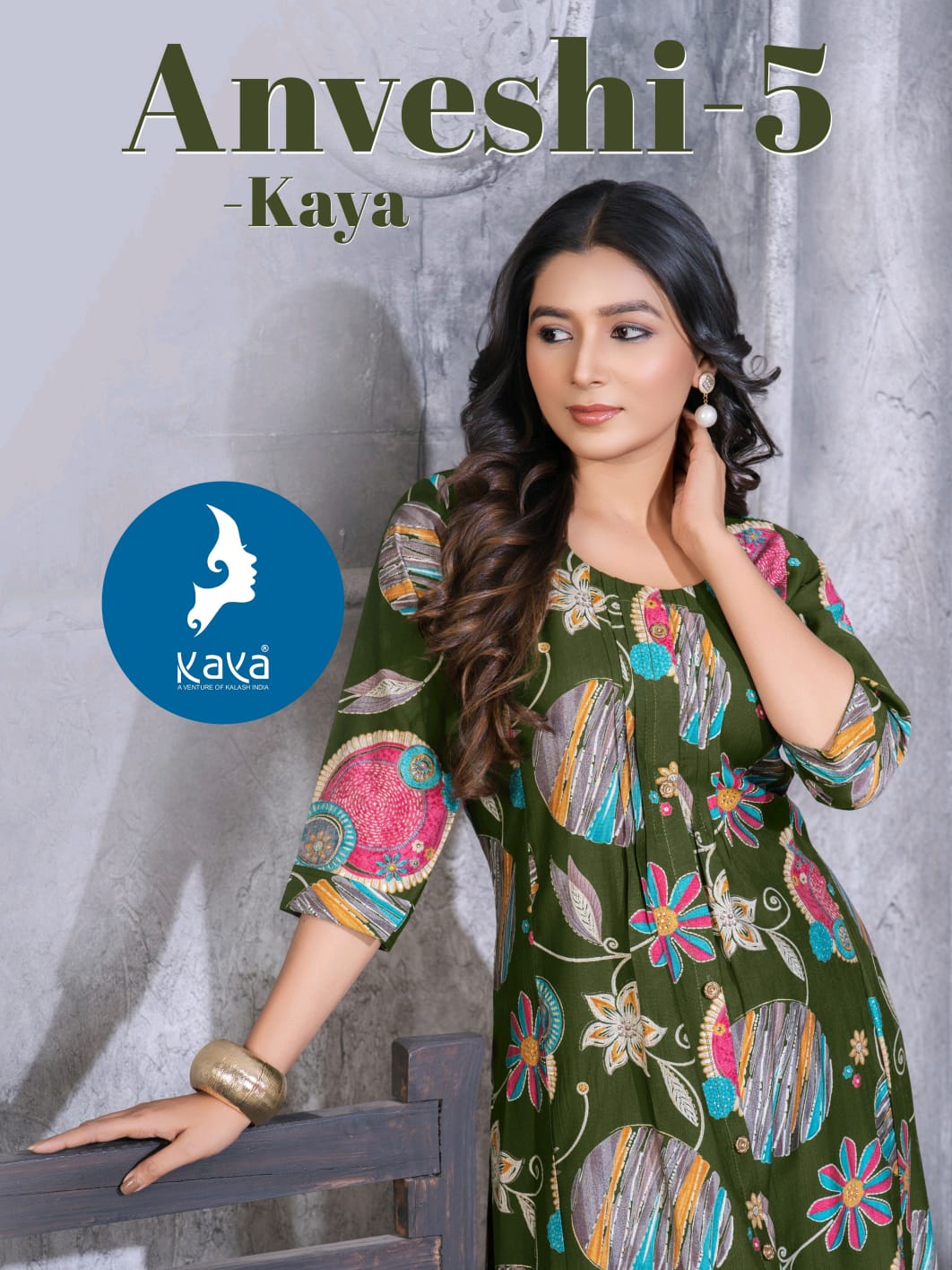 Kaya Anveshi Vol 5 Vertican Foil Printed Kurti And Bottom Collection