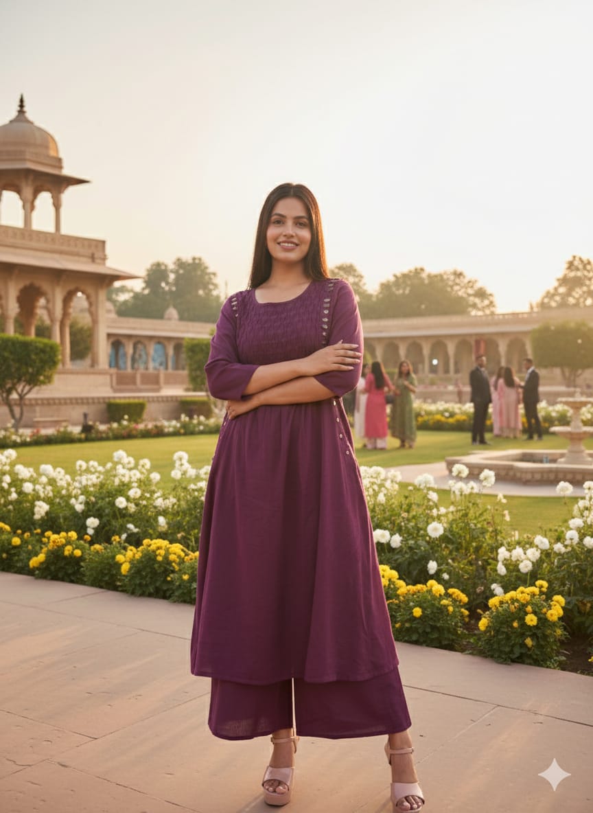 Naisha K 671 Khadi Cotton Mirror Work Kurti And Plazzo Collection