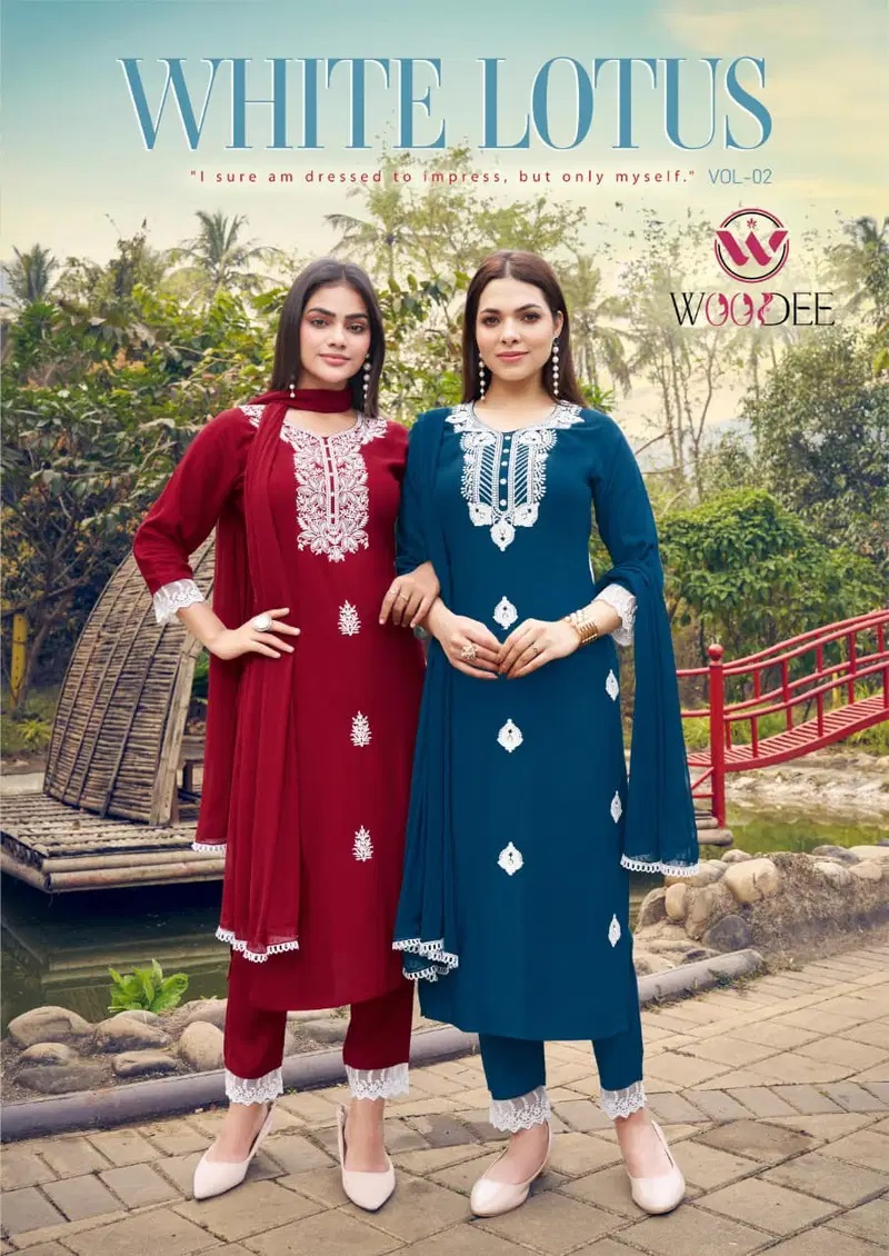 Woodee White Lotus Vol 2 Festive Wear Kurti Pant And Dupatta Collection