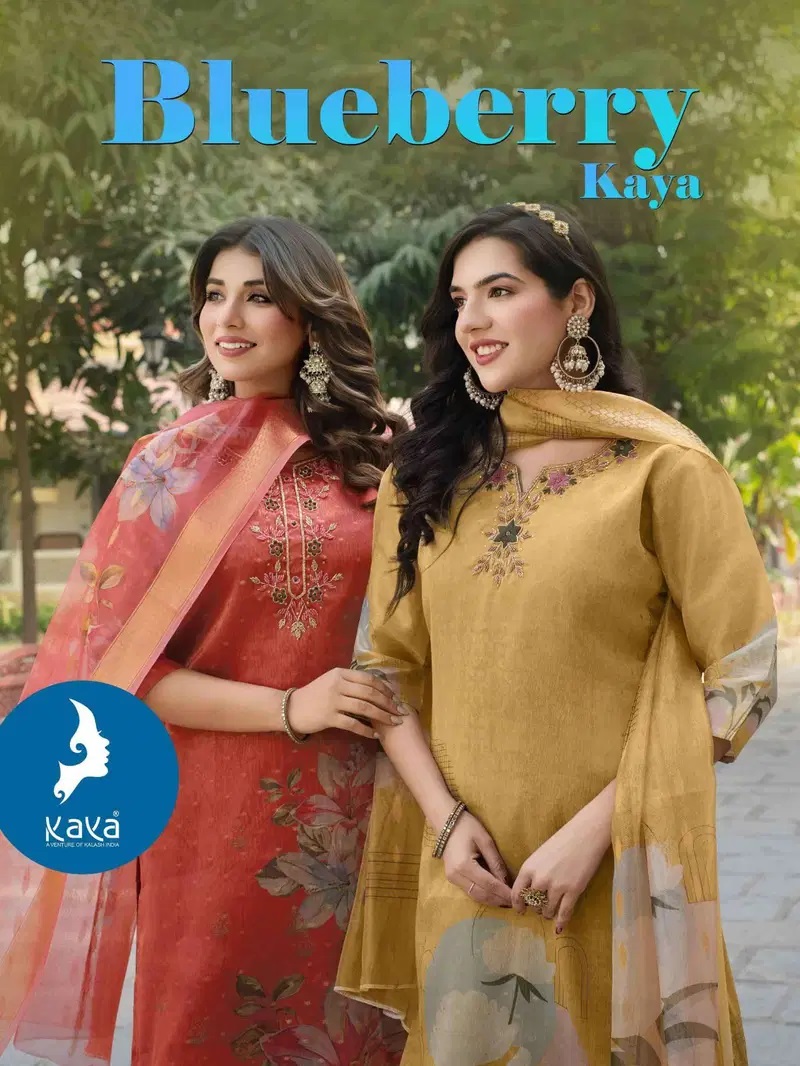 Kaya Blue Berry Shimmer Casual Wear Kurti Pant And Dupatta