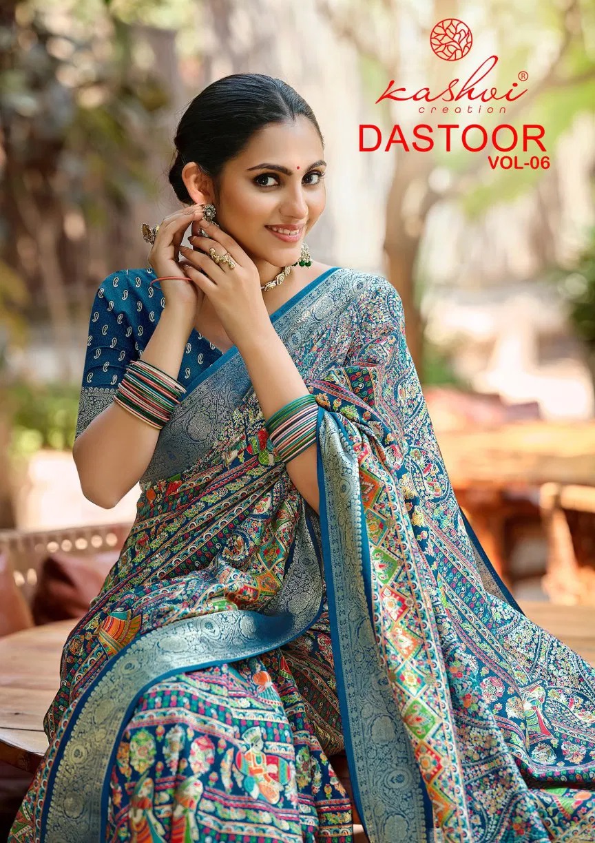 Kashvi Dastoor Vol 6 Viscose Casual Ajrakh Saree Collection