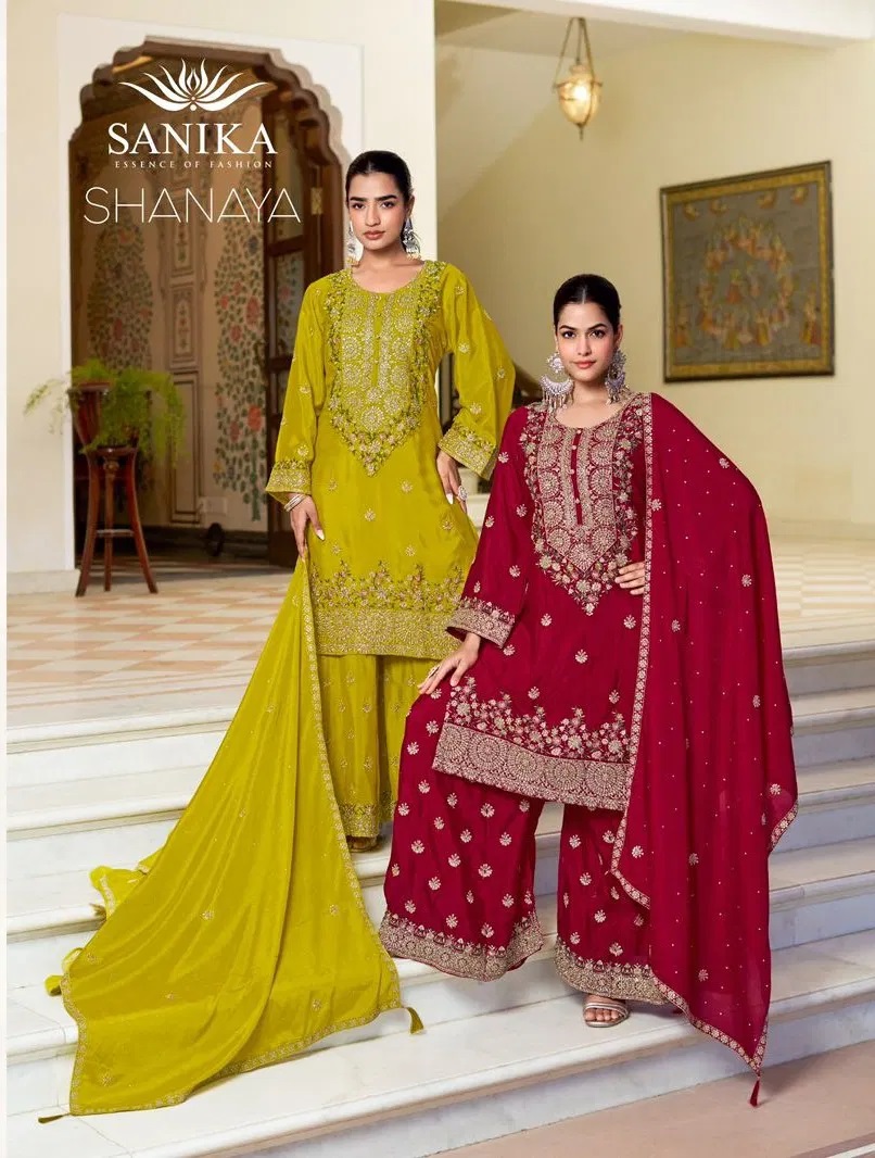 Sanika Shanaya Chinon Silk Embroidered Work Salwar Suits Collection