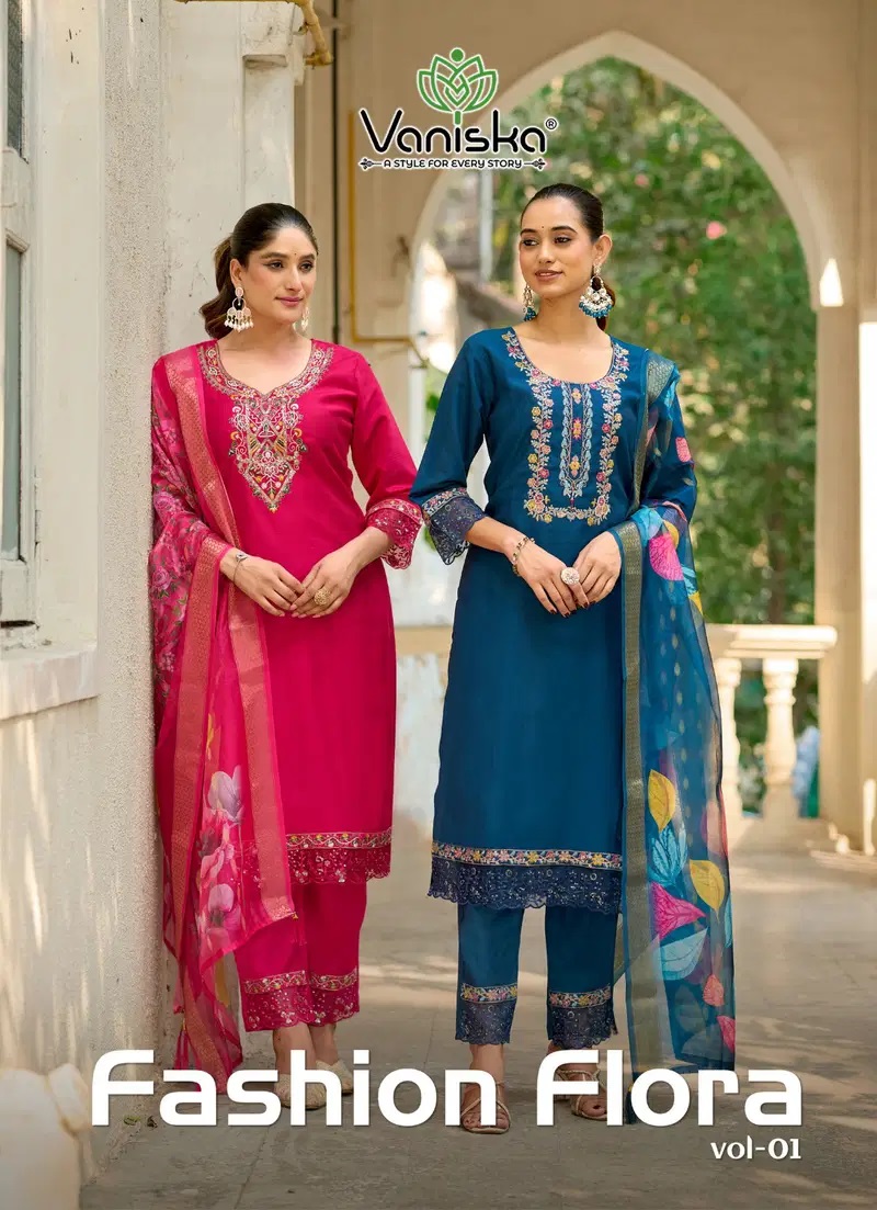 Vaniska Fashion Flora Vol 1 Silk Embroidery Kurti Pant With Dupatta Collection