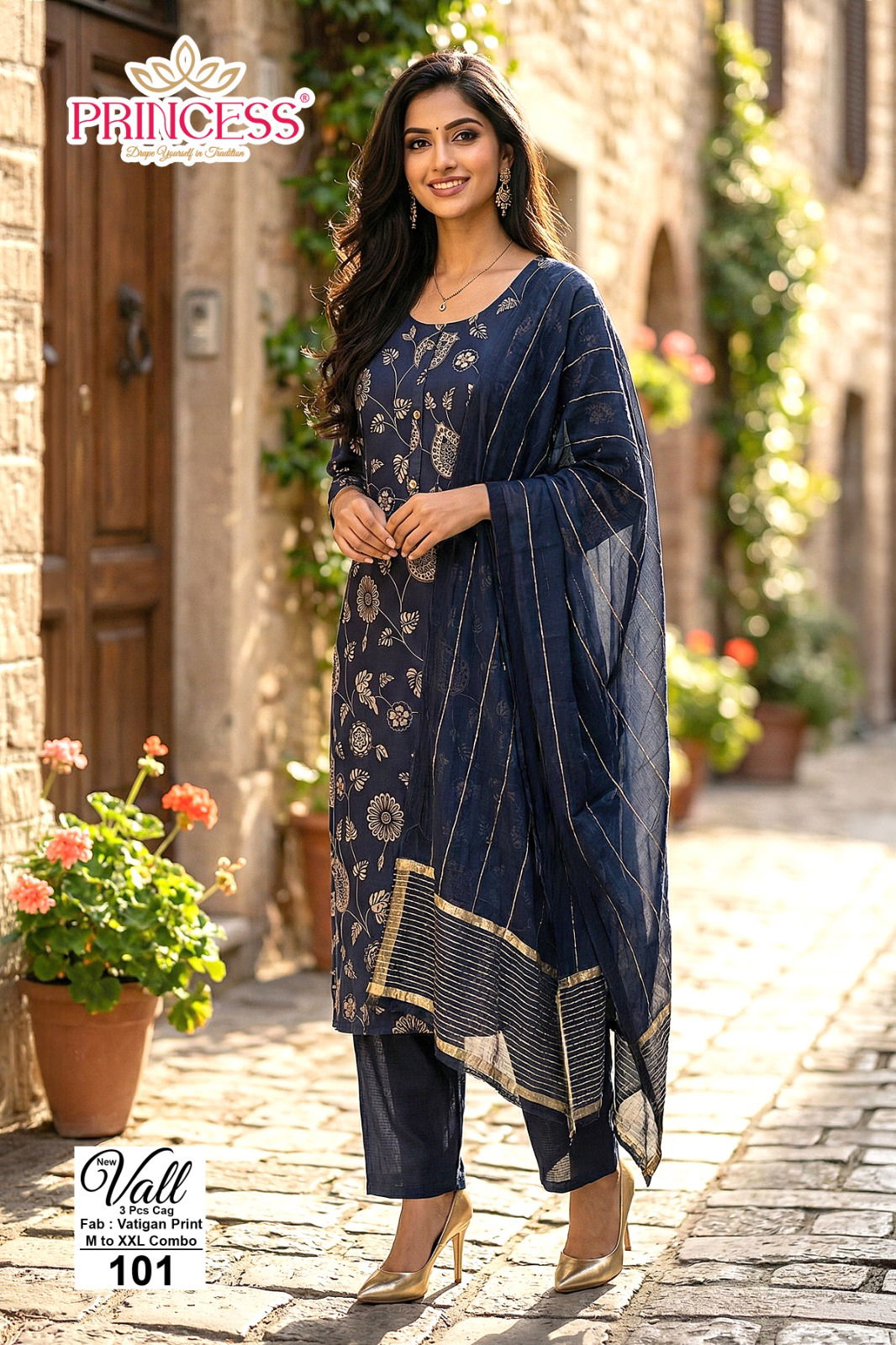 Princess New Vall Vertican Printed Festive Kurti With Bottom Dupatta