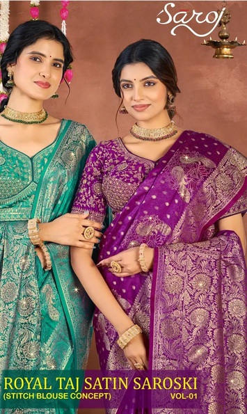 Saroj Royal Taj Satin Saroski Vol 1 Saroski Work Silk Saree Collection