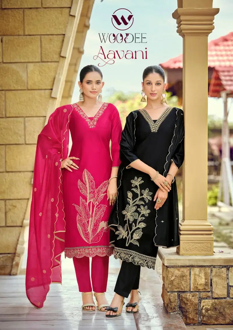 Woodee Aavani Thread Work Kurti With Bottom Dupatta Collection