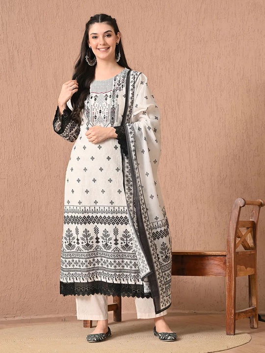 Hr R 1432 Cotton Printed Kurti Bottom With Dupatta Collection