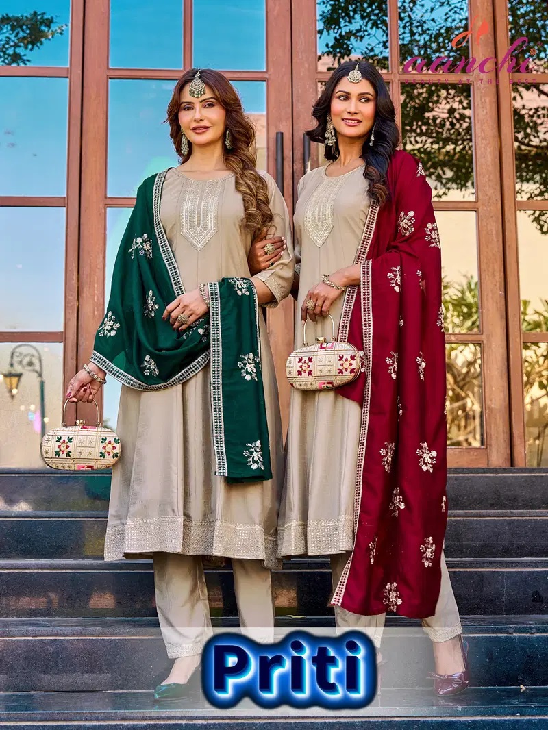 Aanchi Priti Vichitra Silk Designer Kurti With Bottom Dupatta Set