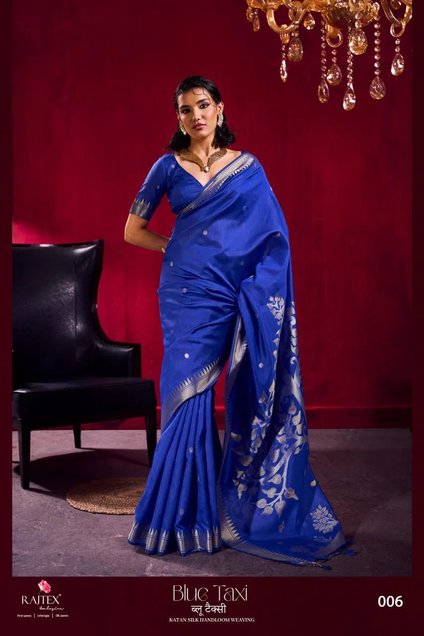 Rajtex Blue Taxi linen Handloom Silk Saree Collection