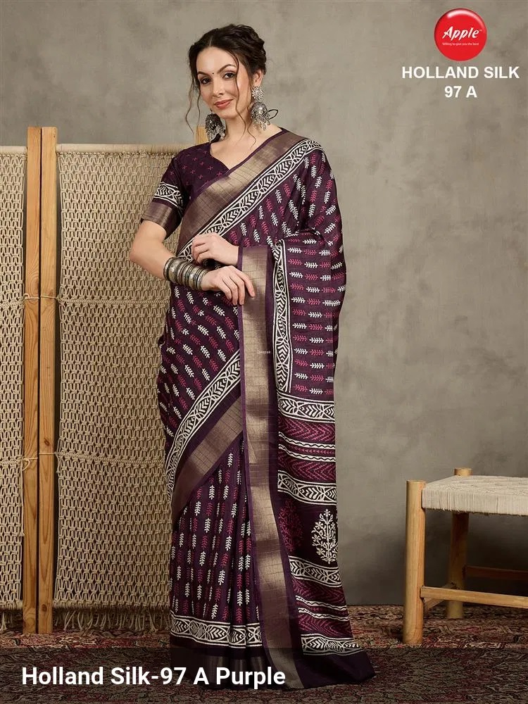 Apple Holland Silk 97 Soft Silk Purple Printed Saree Collection