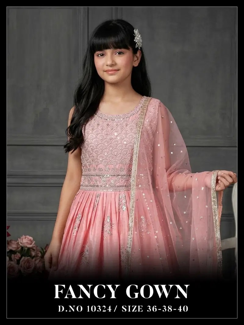 Fancy Gown 10324 Chanderi Silk Kids Girls Gown With Dupatta