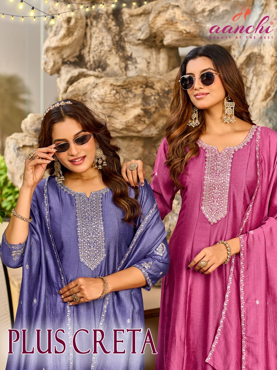 Aanchi Plus Creata Vichitra Silk Anarkali Kurti With Bottom Dupatta