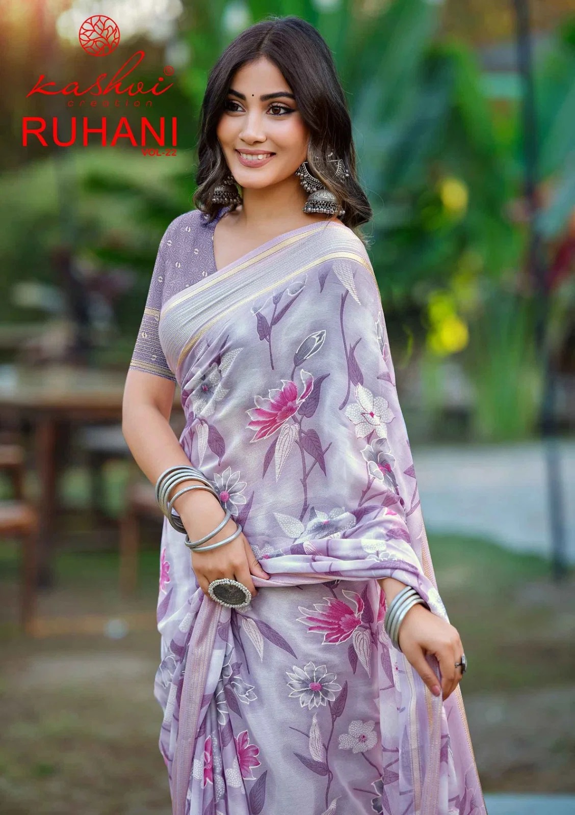 Kashvi Ruhani Vol 22 Dull Moss Patta Printed Saree Collection