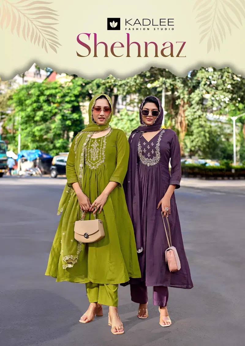 Kadlee Shehnaz Mul Chanderi Handworked Kurti Set