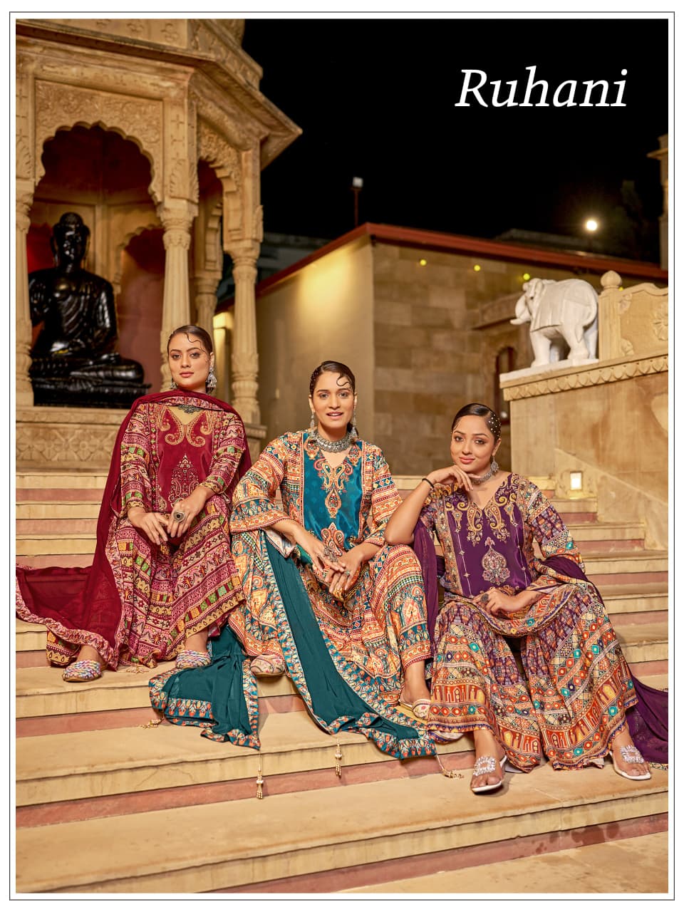 Banwery Ruhani Crape Silk Printed Kurti Palazzo With Dupatta