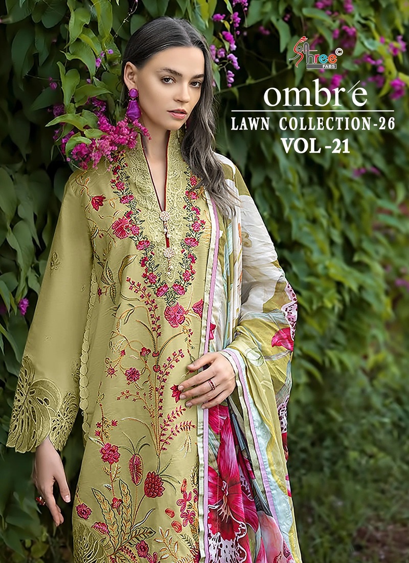 Shree Ombre Lawn 26 Vol 21 Cotton Pakistani Suits Chiffon Dupatta