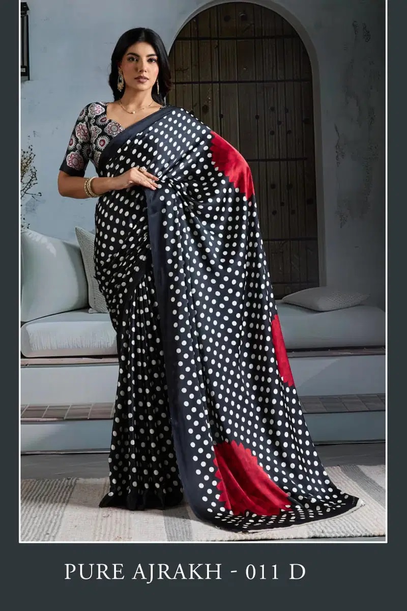Pure Ajrakh 011 A To F Printed Ajrakh Saree Collection