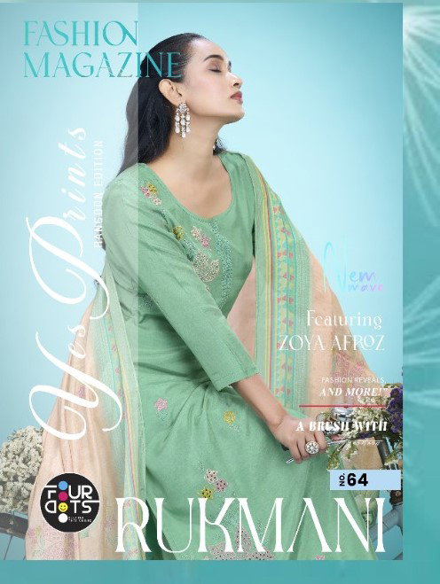 Four Dots Rukmini Muslin Embroidered Dress Material