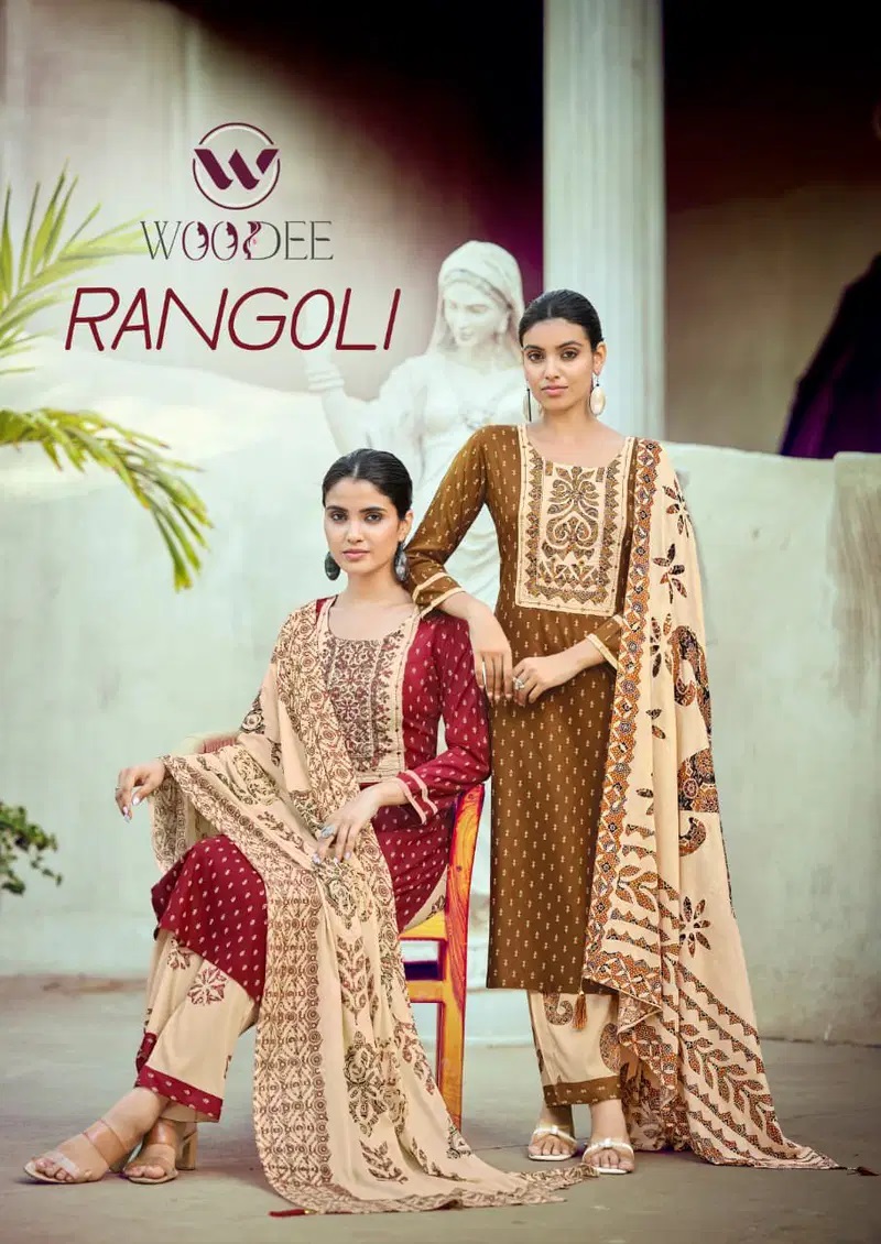 Woodee Rangoli Printed Kurti With Bottom Dupatta