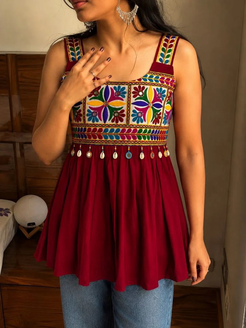 Preety Vol 1 Rayon Gamthi Embroidered Ladies Short Top Collection