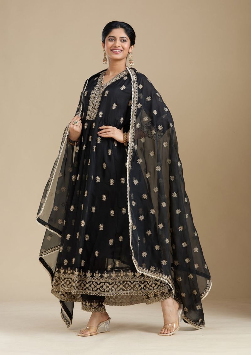 KF 153 Embroidered Anarkali Kurti With Bottom Dupatta