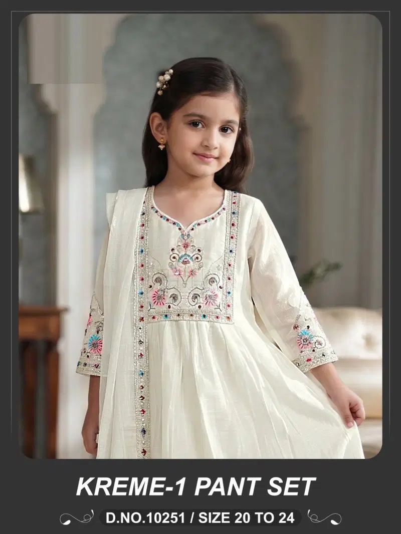 Kreme 10251 Mul Chanderi Girls Kids Kurti Set