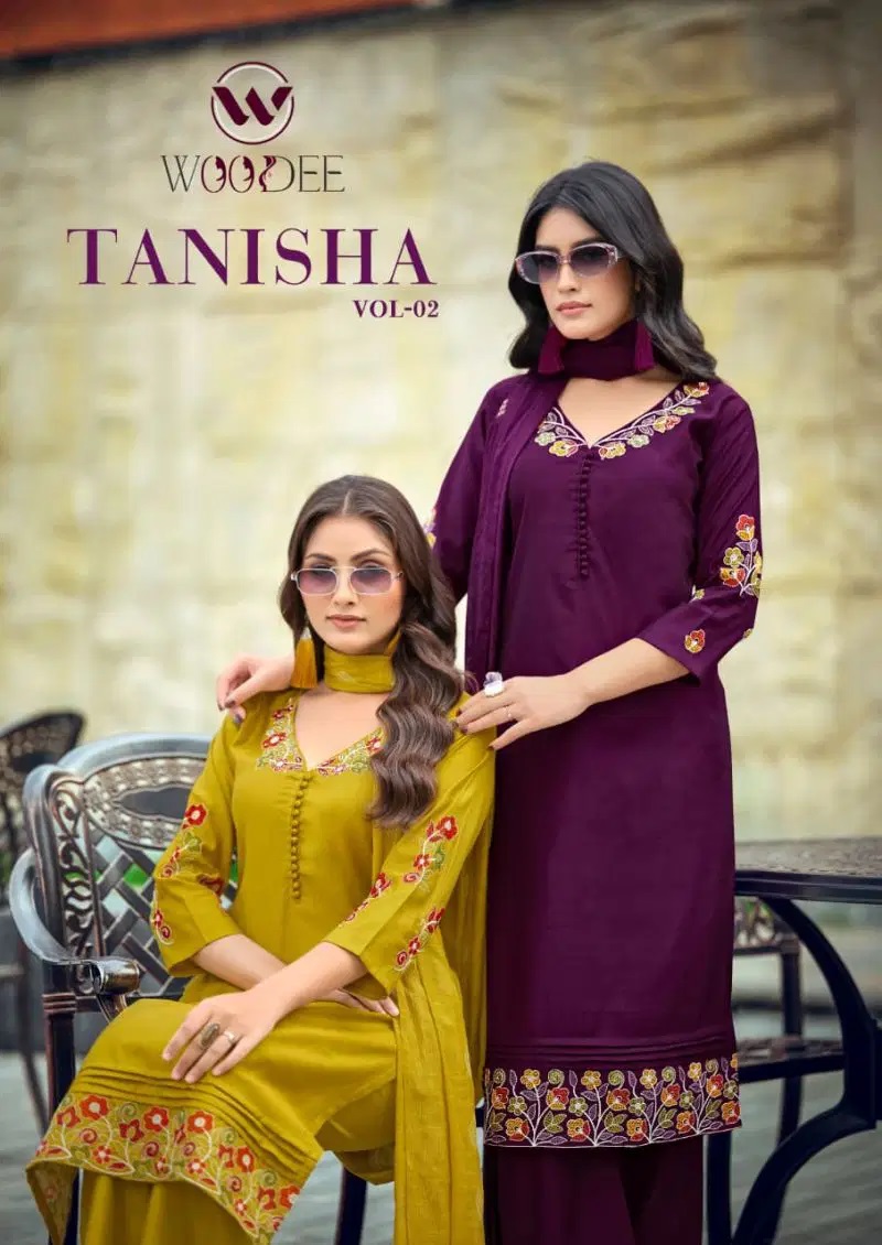 Woodee Tanisha Vol 2 Viscose Threadwork Kurti With Bottom Dupatta