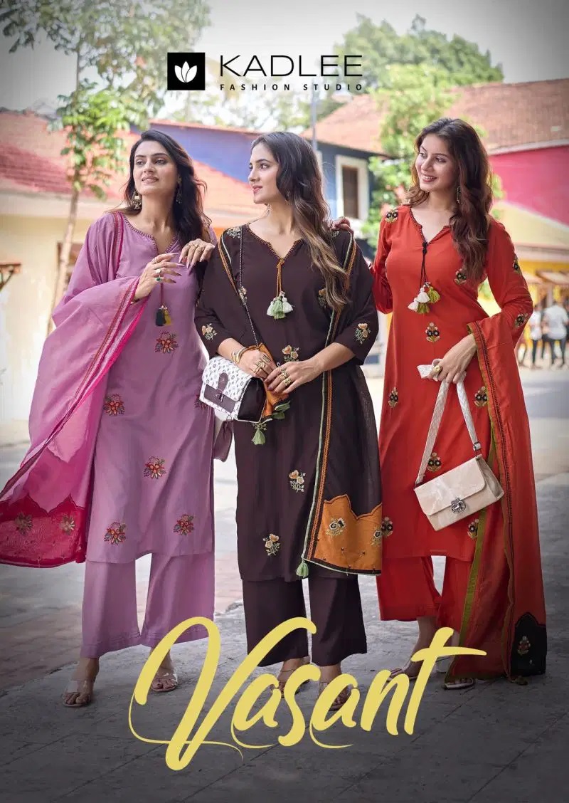 Kadlee Vasant Rayon Thread Work Kurti With Bottom Dupatta Collection