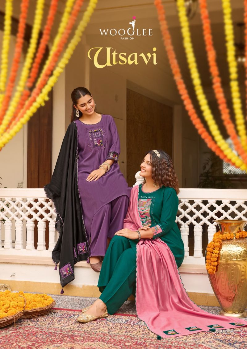 Wooglee Utsavi Viscose Hand Work Kurti With Bottom Dupatta