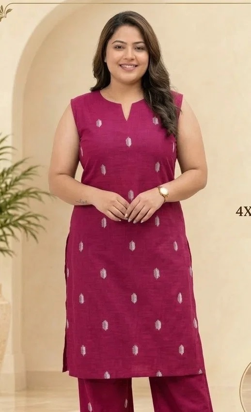 St D No 206 Plus Size Heavy Tesala Slub Cotton Kurti With Bottom
