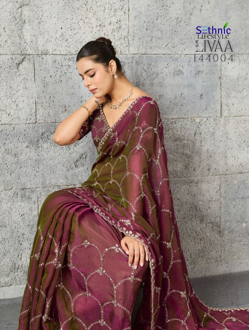 Sethnic Livaa Grainy Chiffon Sequence Work Saree Collection