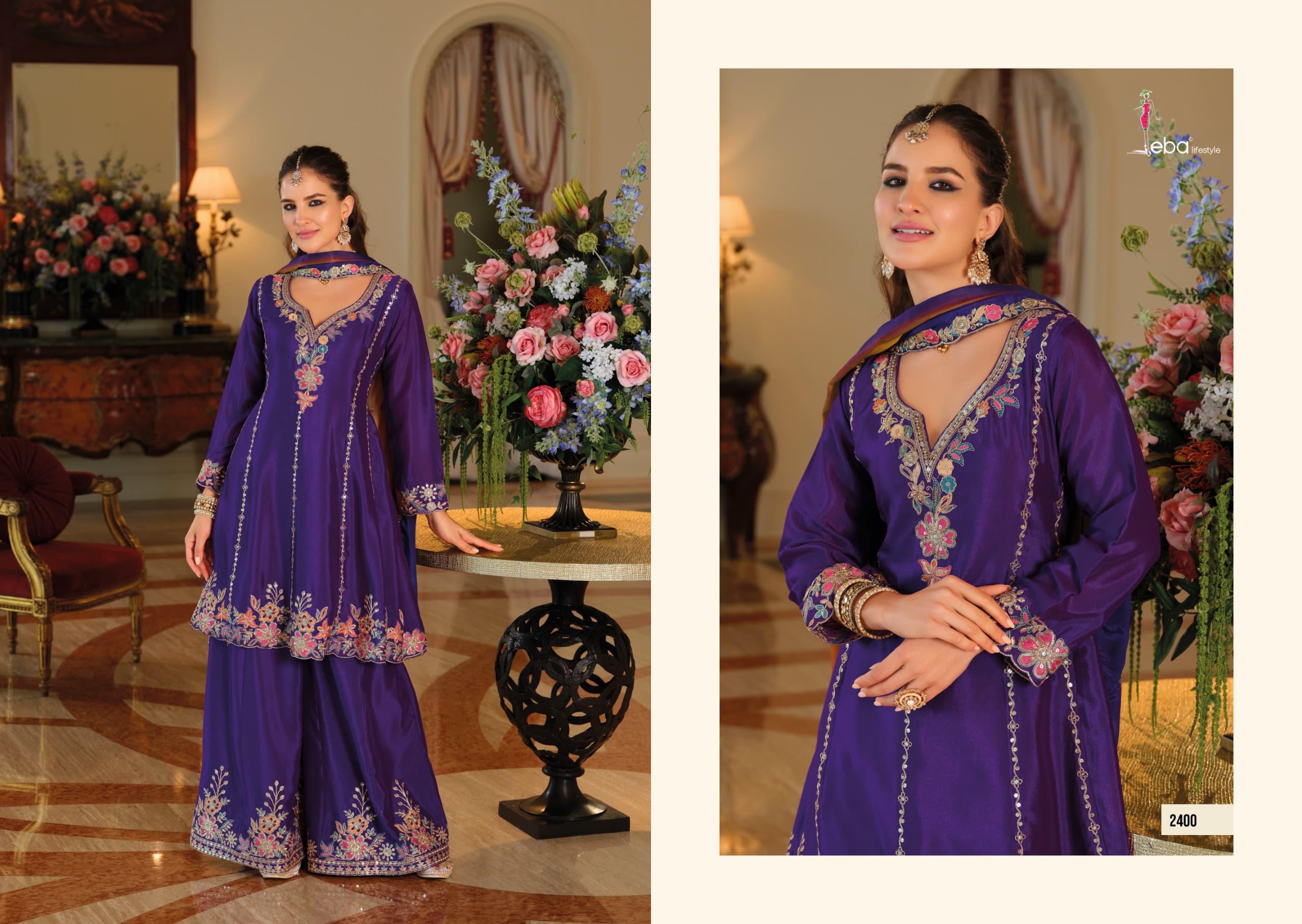 Eba Kalista Vol 2 Chinon Embroidery Work Salwar Palazzo Set With Dupatta