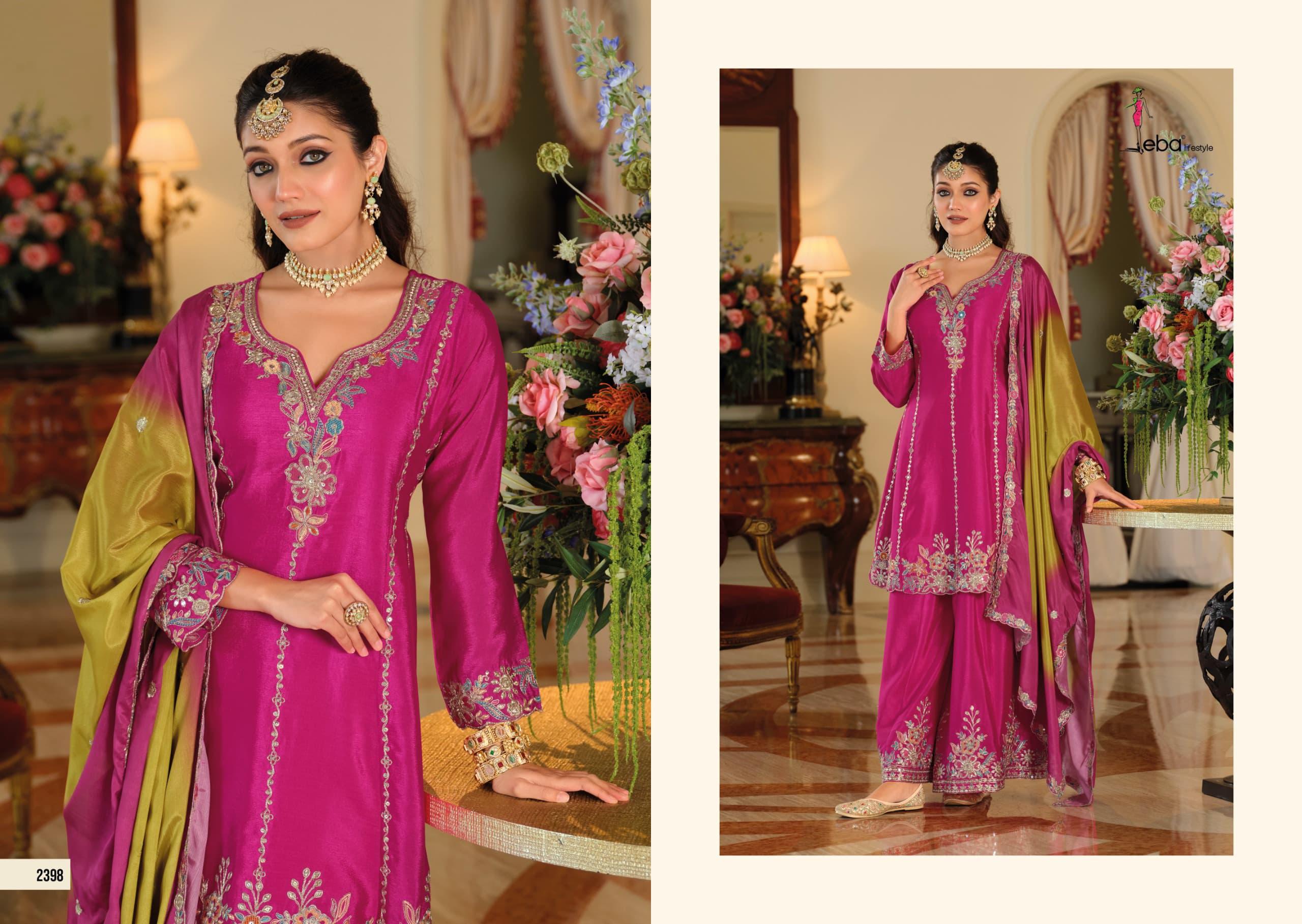 Eba Kalista Vol 2 Chinon Embroidery Work Salwar Palazzo Set With Dupatta