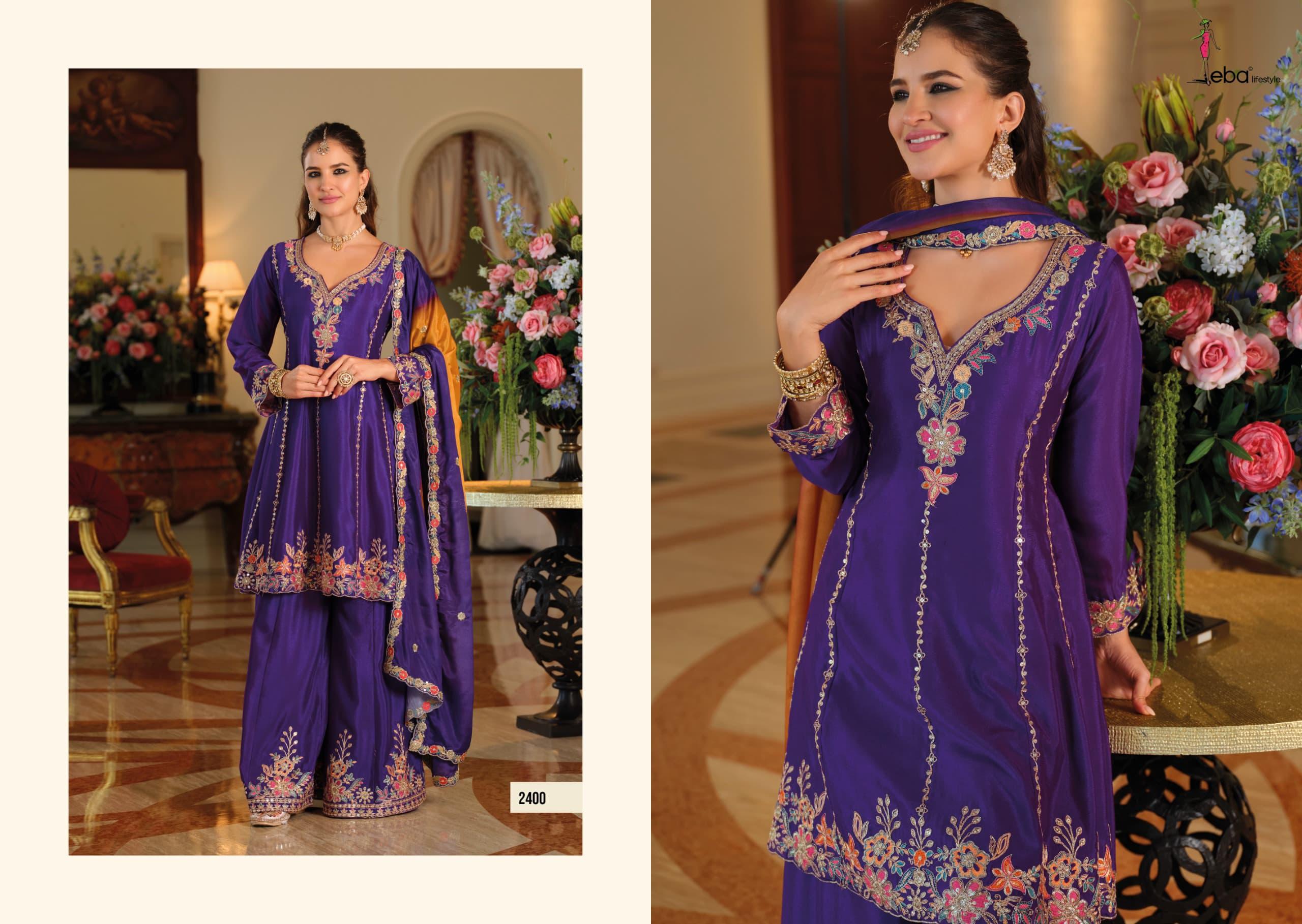 Eba Kalista Vol 2 Chinon Embroidery Work Salwar Palazzo Set With Dupatta