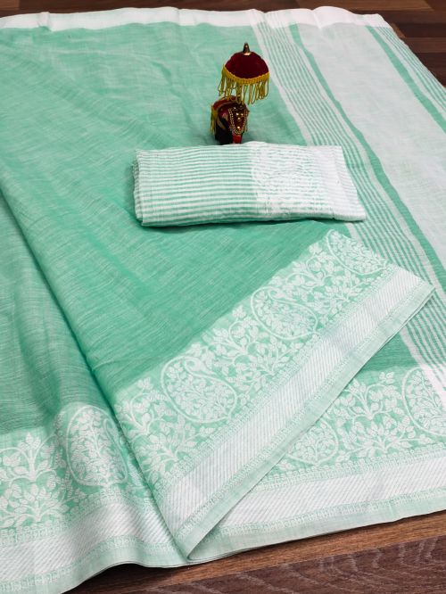 Anurita 7009 Casual Lucknowi Flower Linen Saree