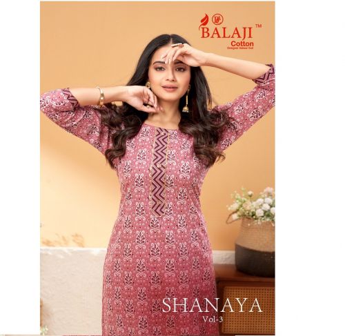 Balaji Shanaya Vol 3 Fancy Cotton Printed Kurti With Bottom