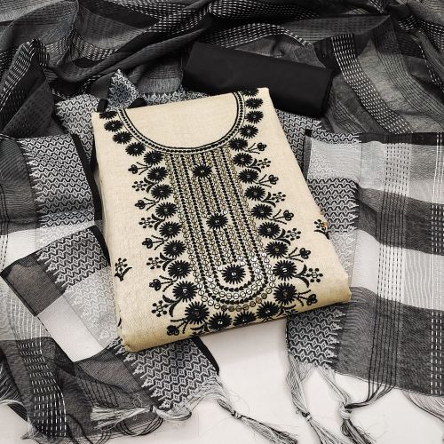 Color Set 8002 Festive Wear Embroidery Khadi Cotton Dress Material Set