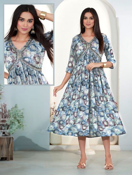 Hirwa Sara Ethnic Wear Foil Printed Embroidery Kurti Collection