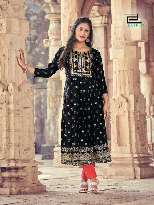 Blue Hills Divine Heavy Rayon Foli Printed Long Kurti Collection