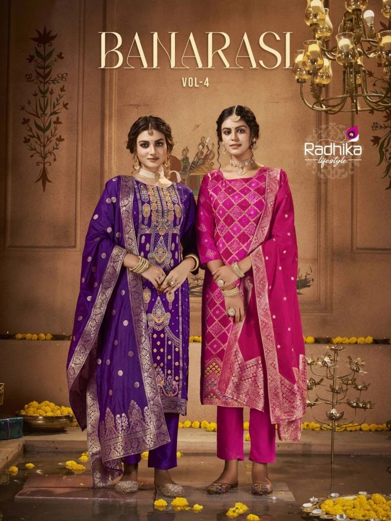 Radhika Banarasi Vol 4 Designer Silk Kurti Pant With Dupatta Collection