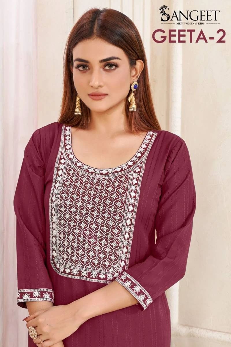 Sangeet Geeta V 2 Rayon Fancy Sequence Kurti Collection