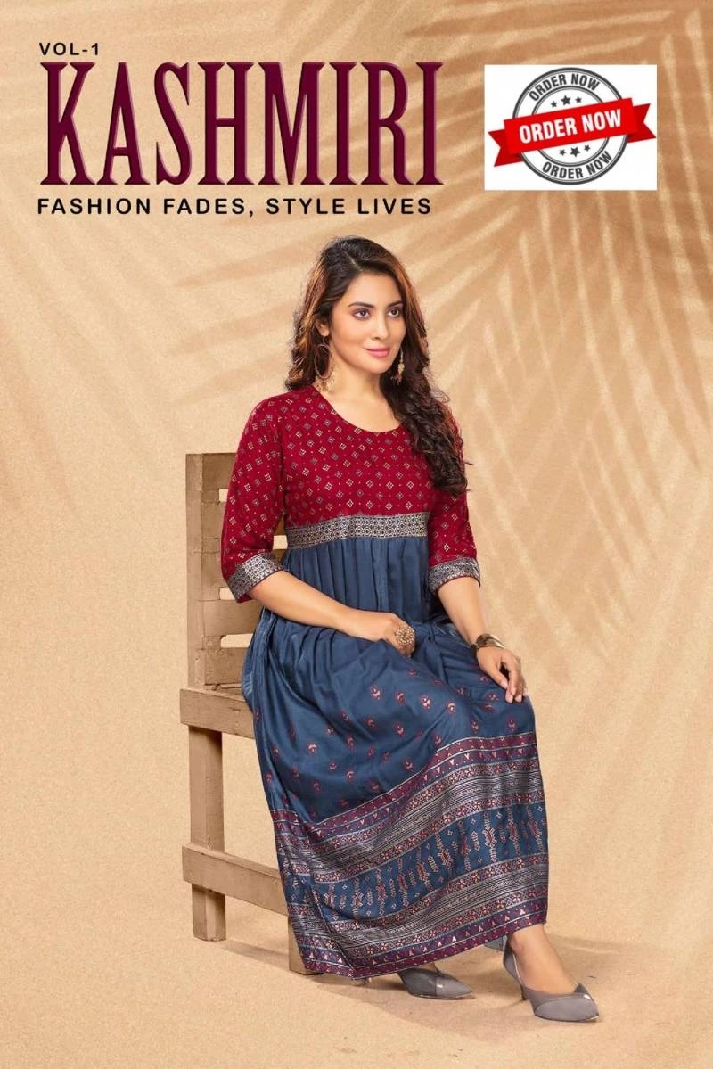 Ft Kashmiri Vol 1 Rayon Printed Long Kurti Wholesaler