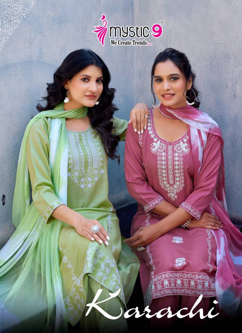 Mystic 9 Karachi Vol 5 Embroidery Kurti Bottom With Dupatta Collection